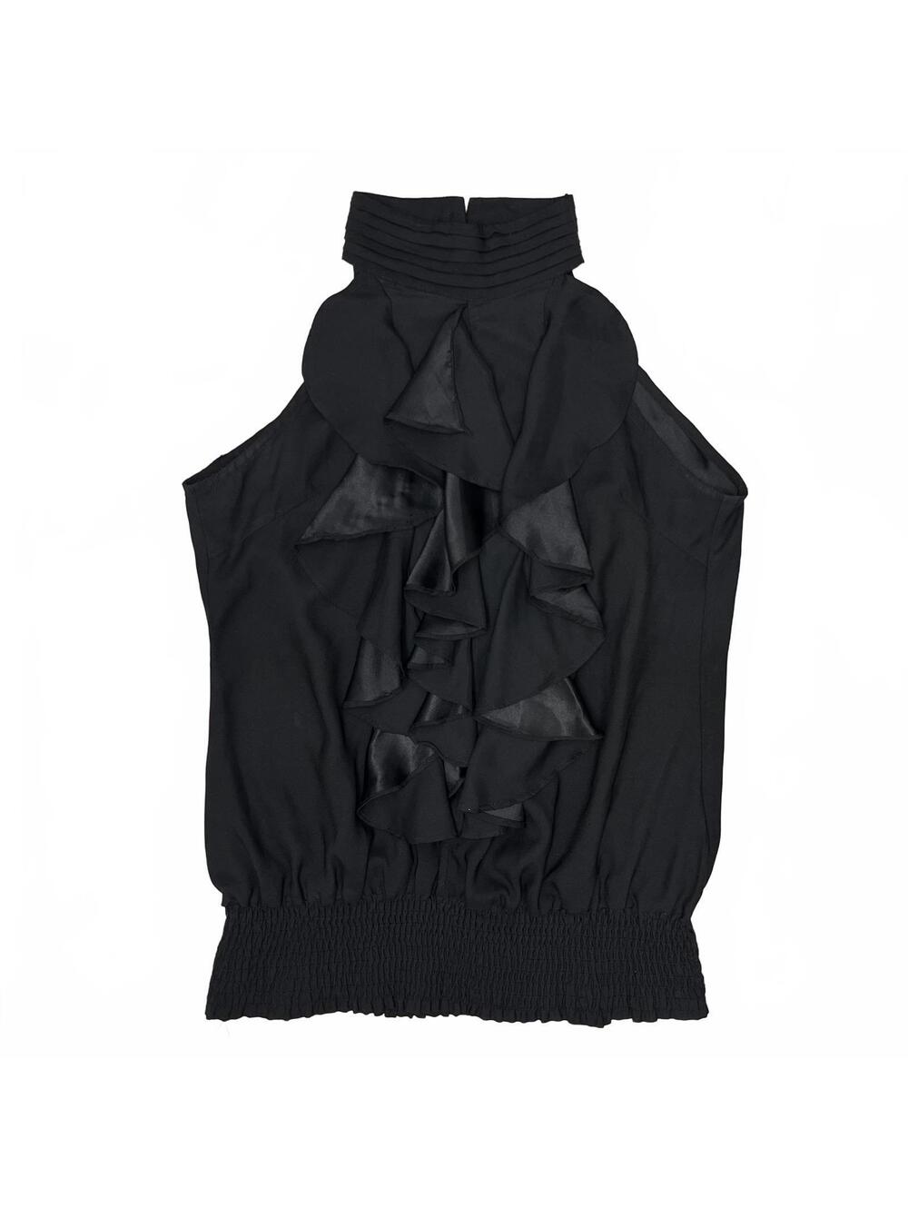 Vintage 100% Silk Black High Neck Top With Dramatic Ruffles Sz S Goth Evening - Picture 5 of 10